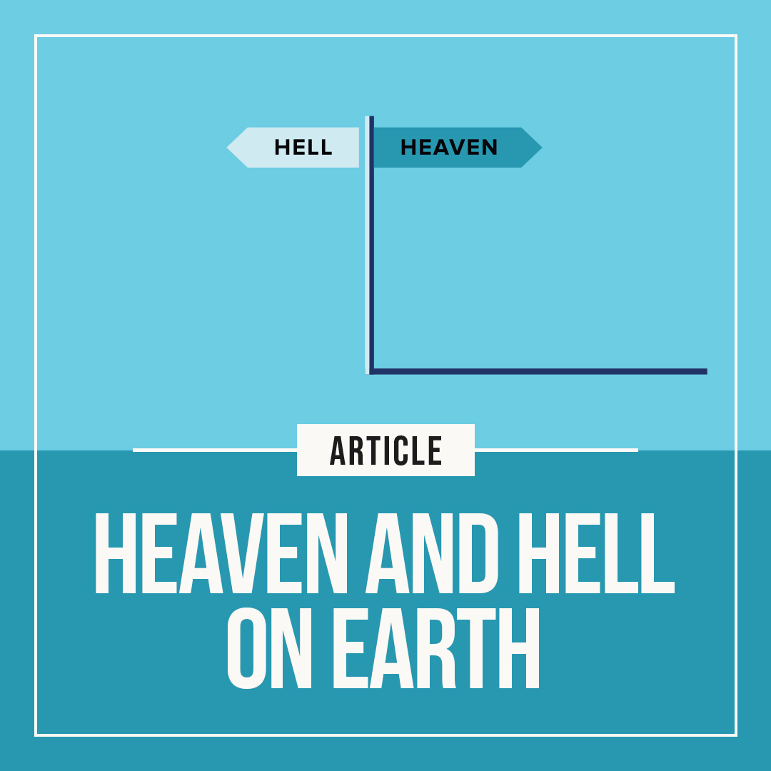 2 way sign post, one pointing to hell, one pointing to heaven